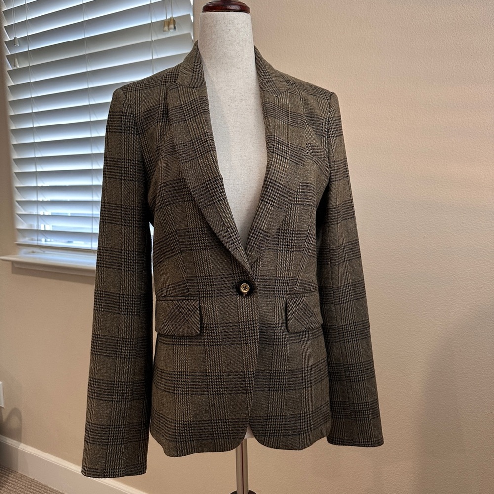 Veronica Beard Neutral Houndstooth Striped Women’s Blazer Jacket - Size US 4